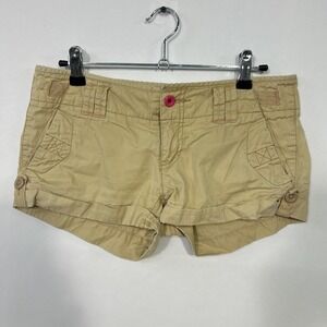 American Eagle Khaki Cargo Shorts 0 Pink Stitching Y2K Soft Utility Feminine